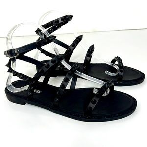 EUC Steve Madden black ankle wrap studded sandals SZ 7